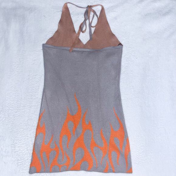 Forever 21 Mini Halter Bodycon Dress - Gray Orange Flames, Size S - Picture 2 of 6